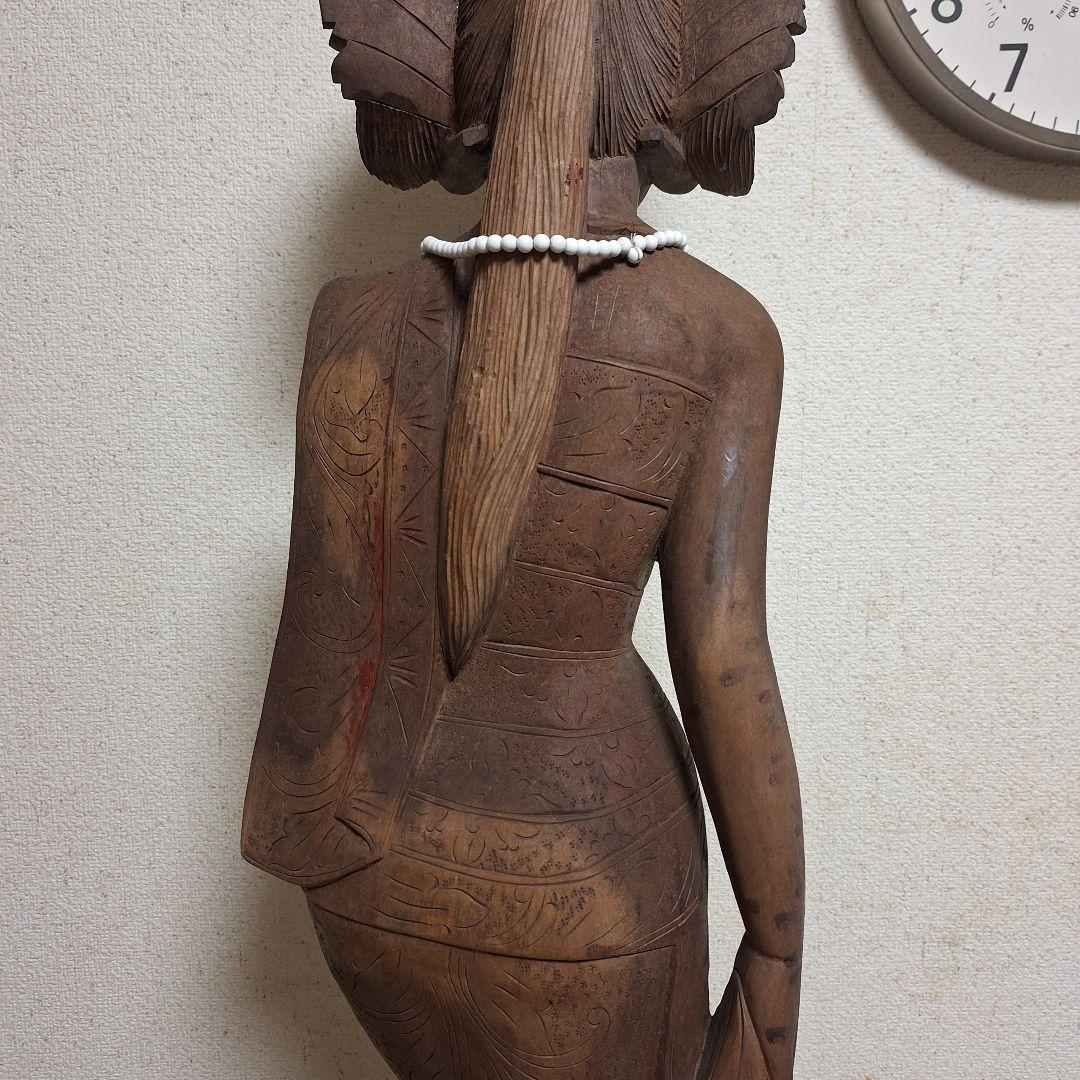 バリ島　木彫り　女性像　彫刻　黒檀　アンティーク　置物
