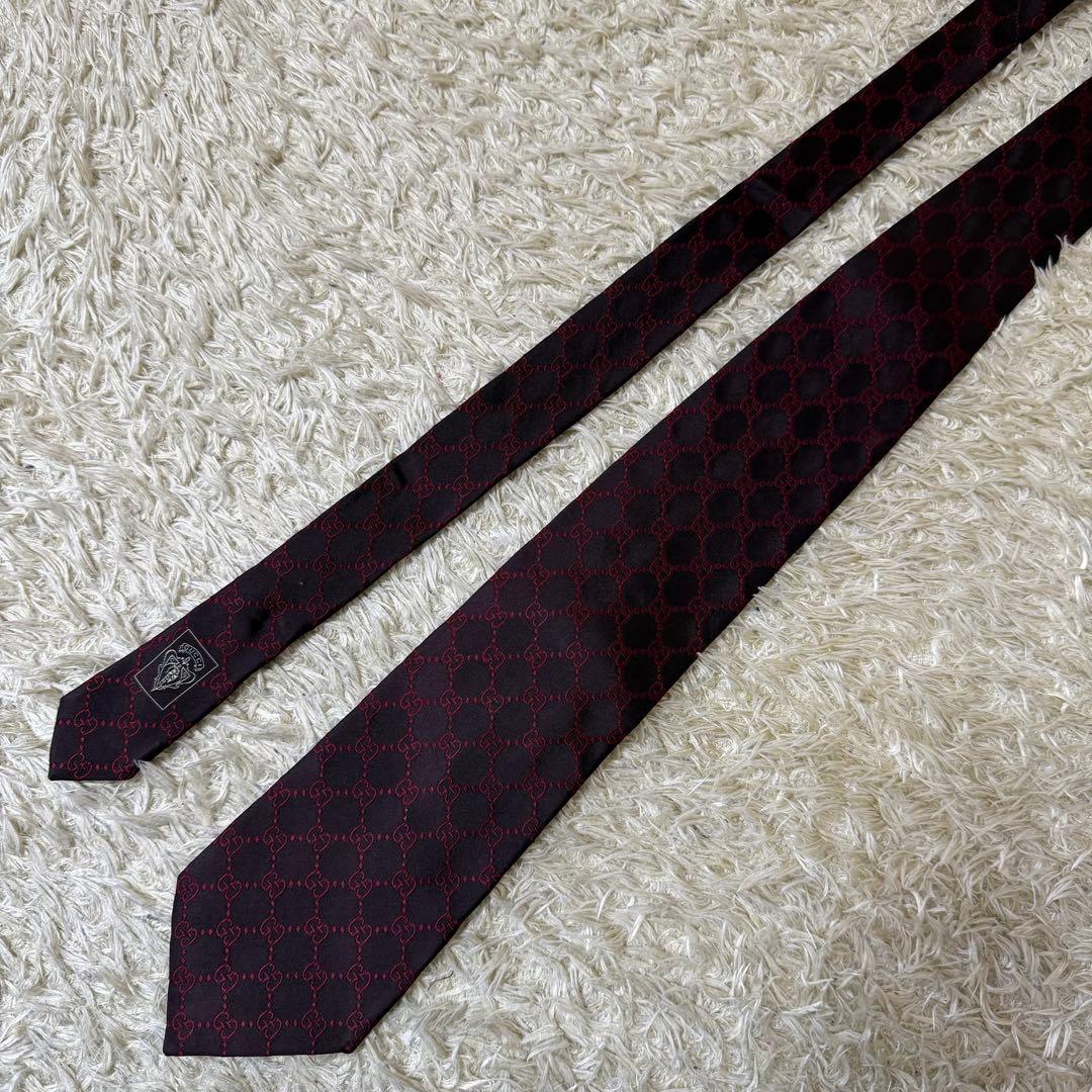 ☆美品☆GUCCI グッチ　ネクタイ　GGスプリーム　ボルドー　シルク