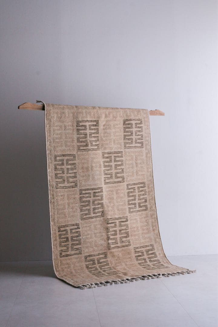 【新品】153cm×86cm モロッコ　ベニワレン　ウール　ブラウン　生成り