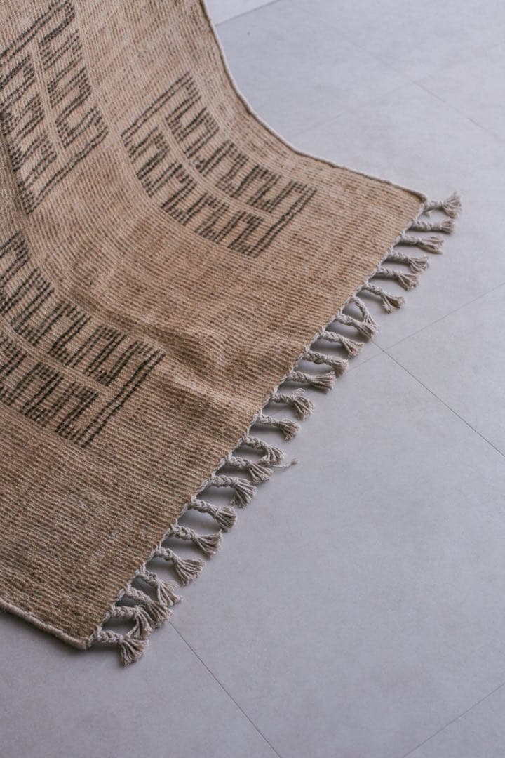 【新品】153cm×86cm モロッコ　ベニワレン　ウール　ブラウン　生成り