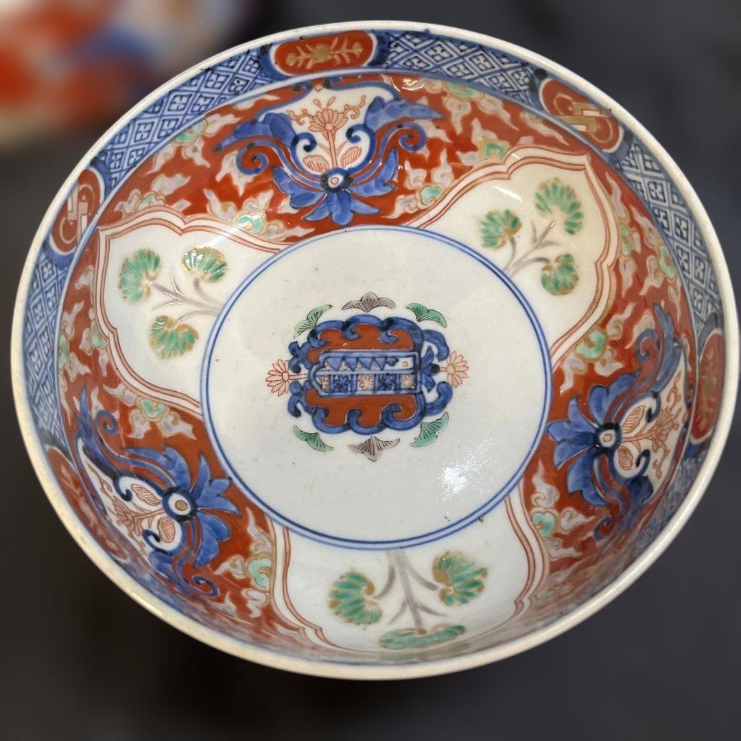古伊万里 深江製 鉢 赤絵 蓮紋 菓子器 大小 2組