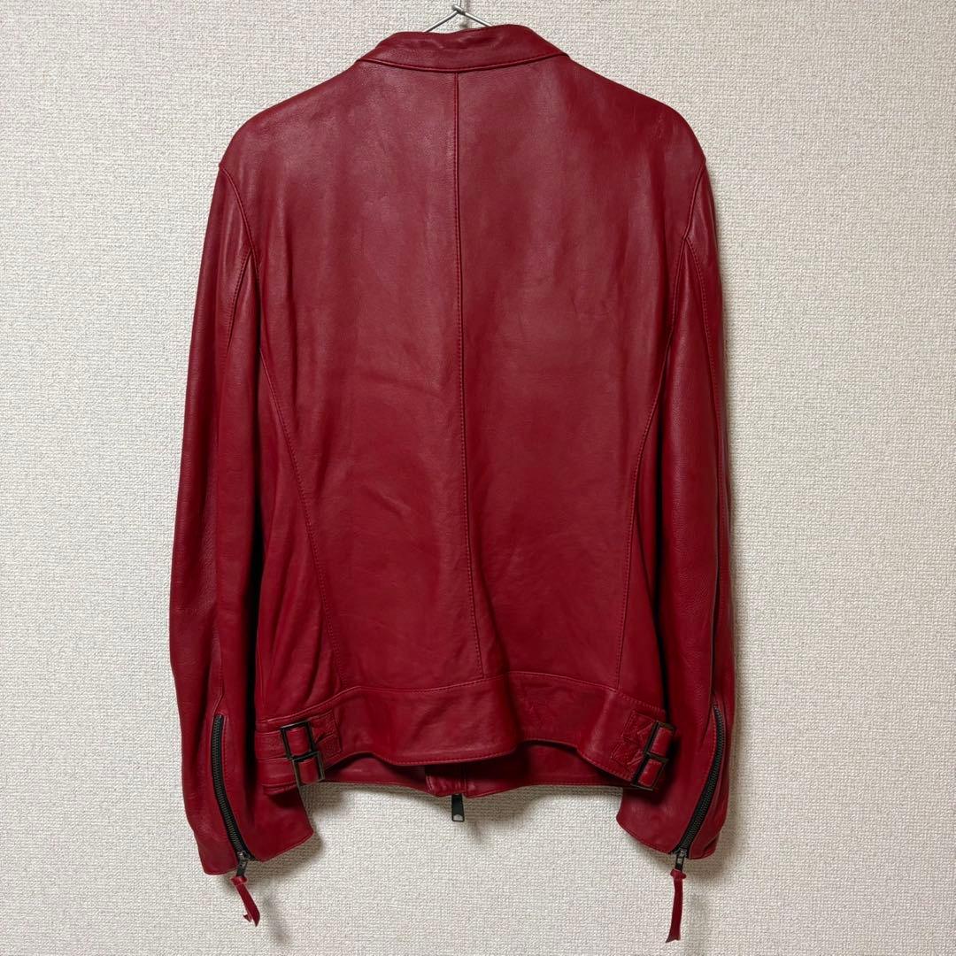 Haruf 本革 シングルライダース L レッド 美品 レザージャケット 赤