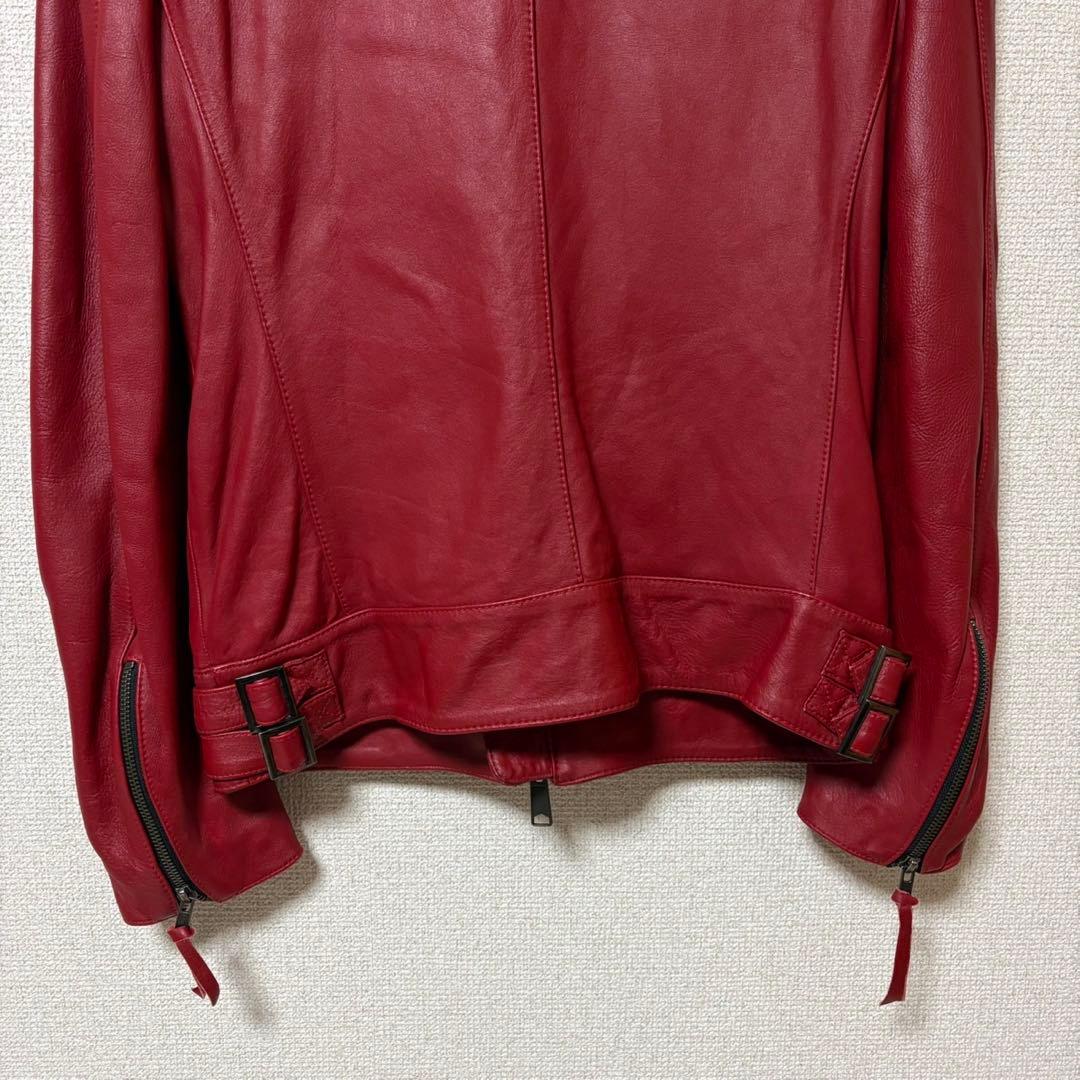 Haruf 本革 シングルライダース L レッド 美品 レザージャケット 赤