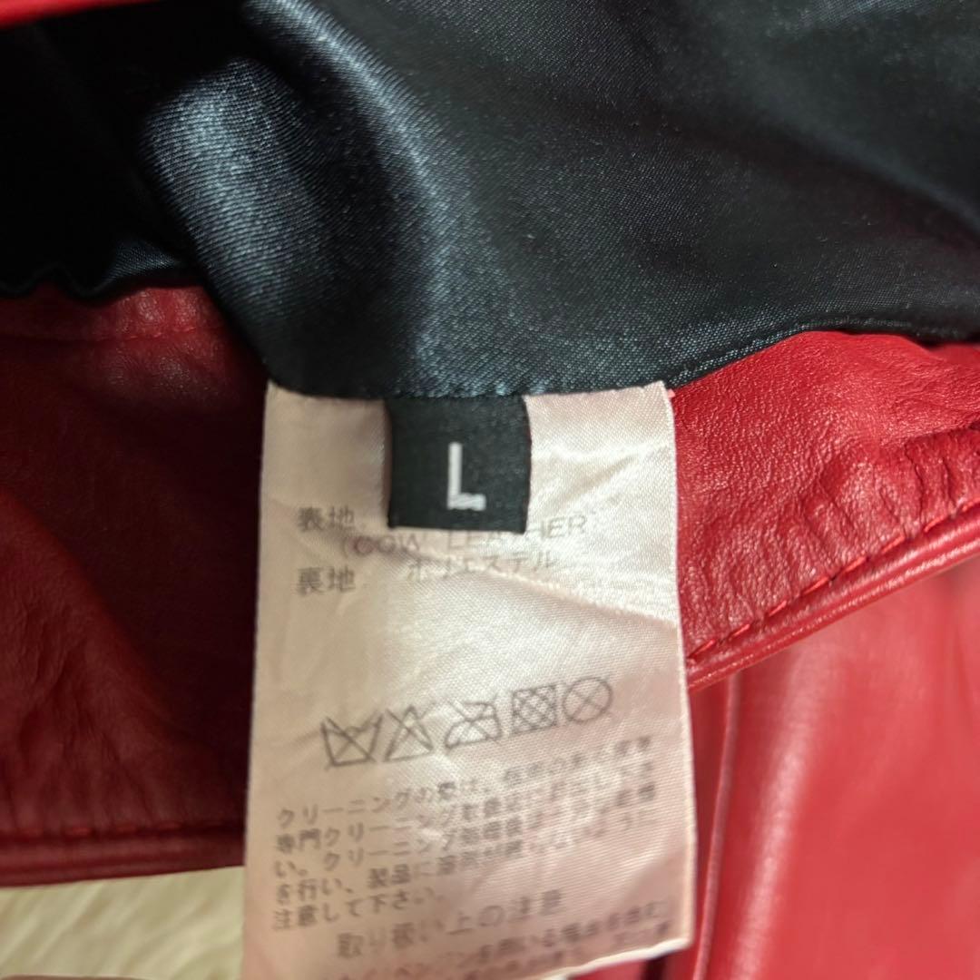 Haruf 本革 シングルライダース L レッド 美品 レザージャケット 赤