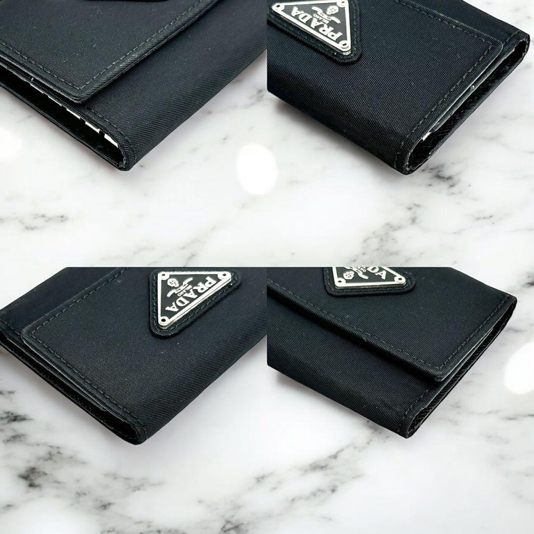 【美品完備】PRADA ブラック テスートナイロン 三つ折り財布 三角ロゴ