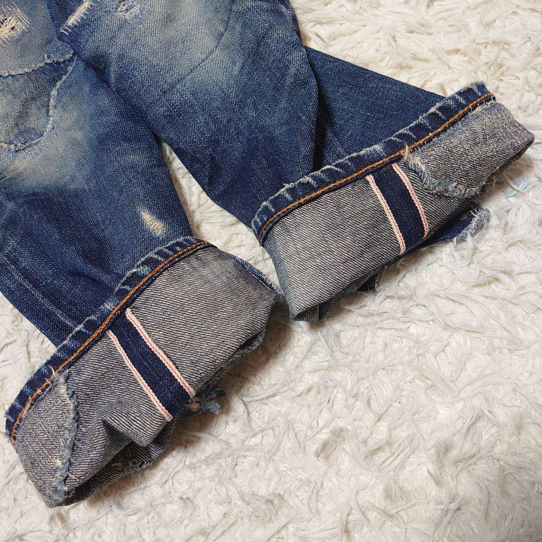 アルマーニ ジーンズ ダメージ加工 ロゴプレート セルビッチ デニム