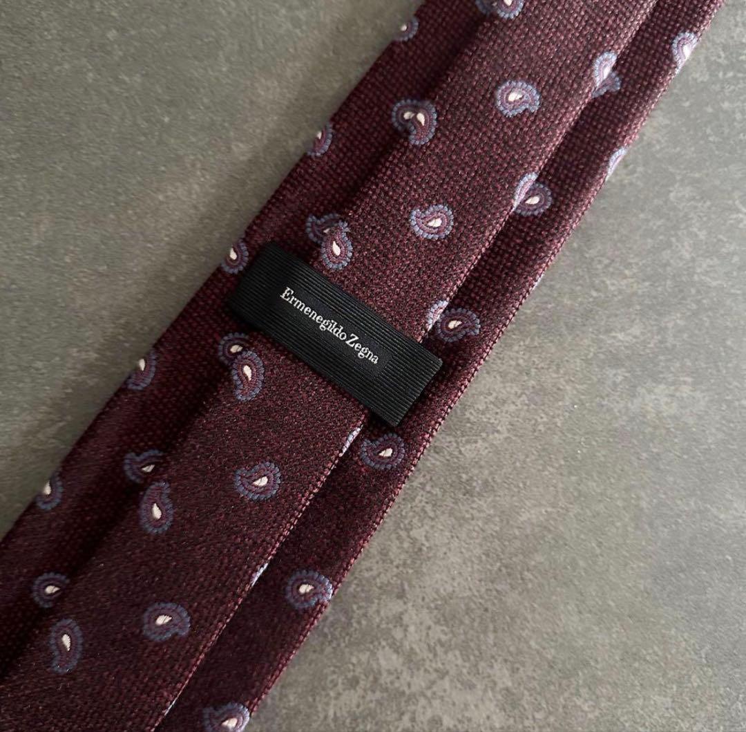 【美品】Ermenegildo Zegna ゼニア　ネクタイ　ペイズリー　えんじ