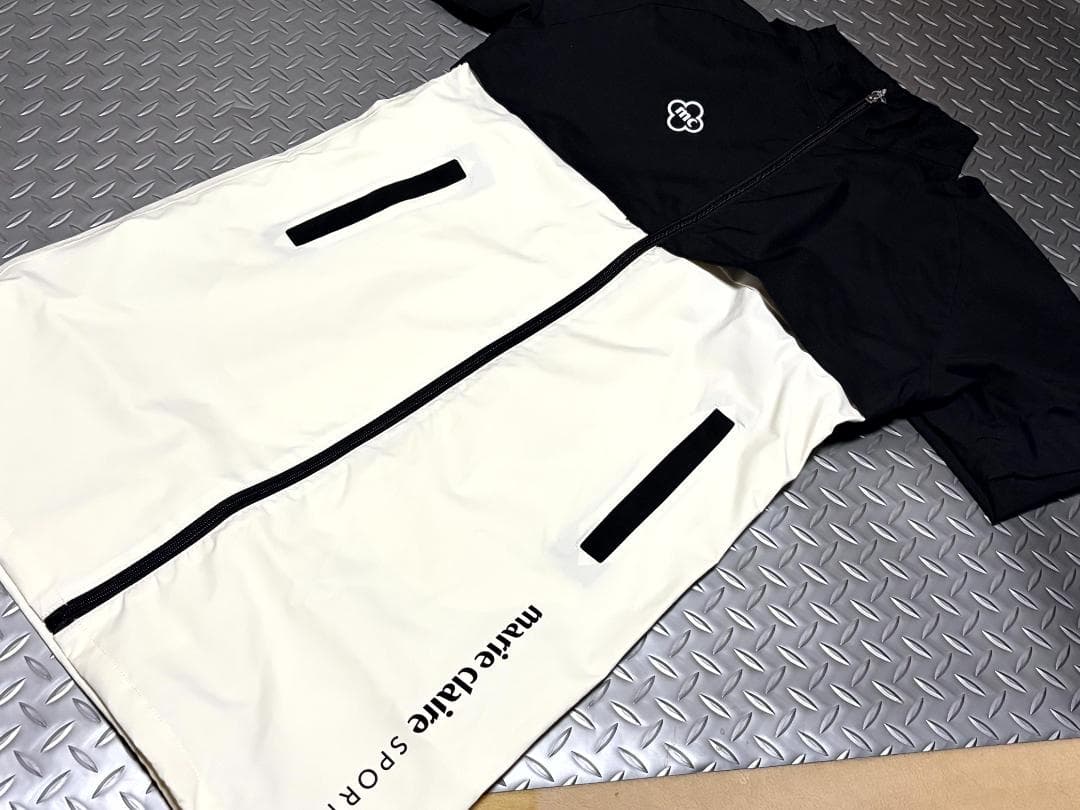 B品★マリ・クレールゴルフ★長袖半袖レインウェアレッグカバー付き★L/BK
