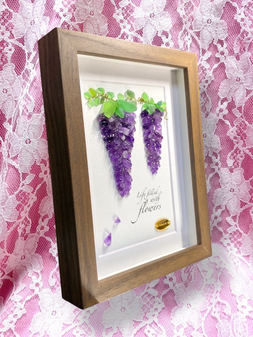 藤の花 ボタニカル インテリア シーグラスアート 天然石 玄関飾り ナチュラル