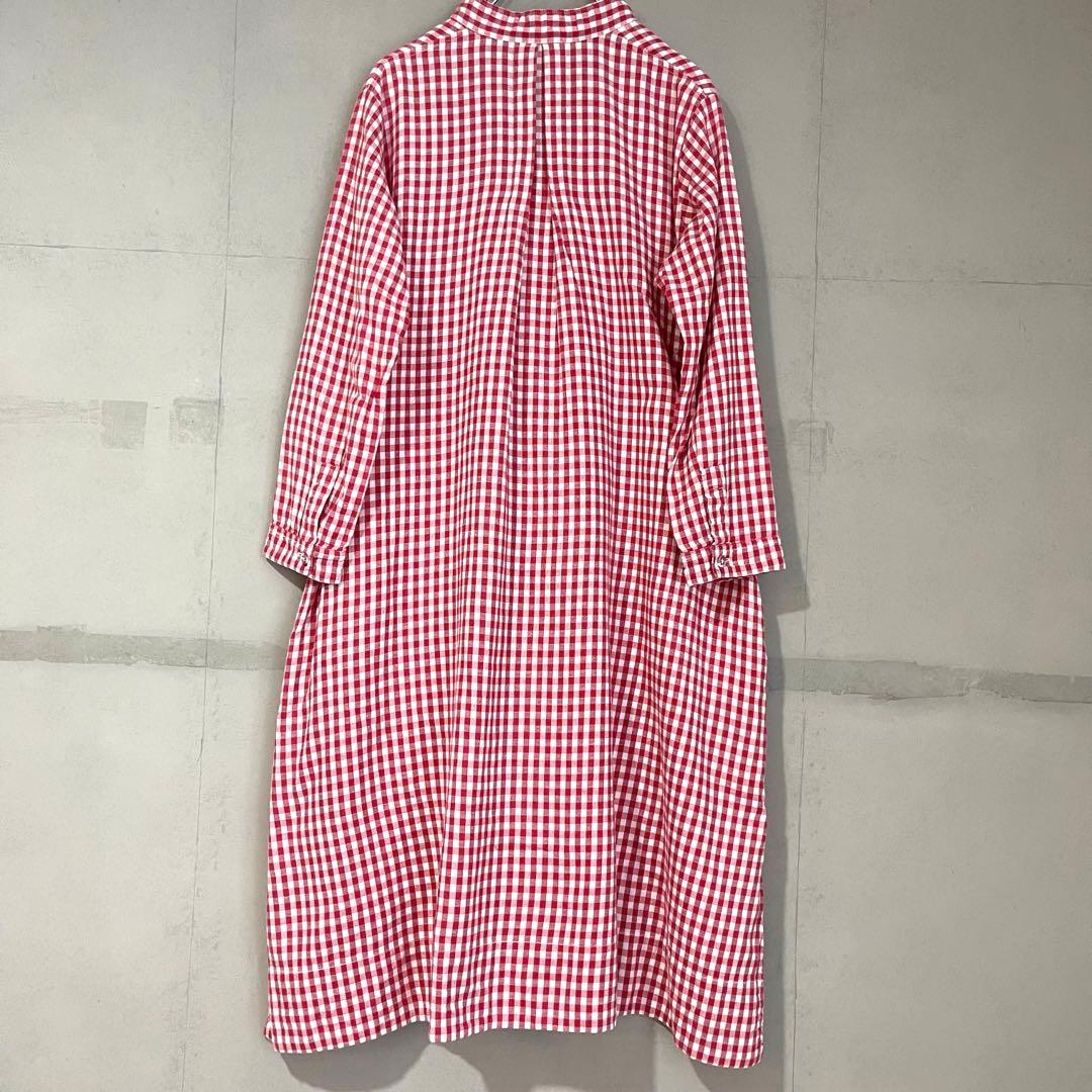45R YUKI COTTON シャツワンピース スキッパー 赤 ギンガム