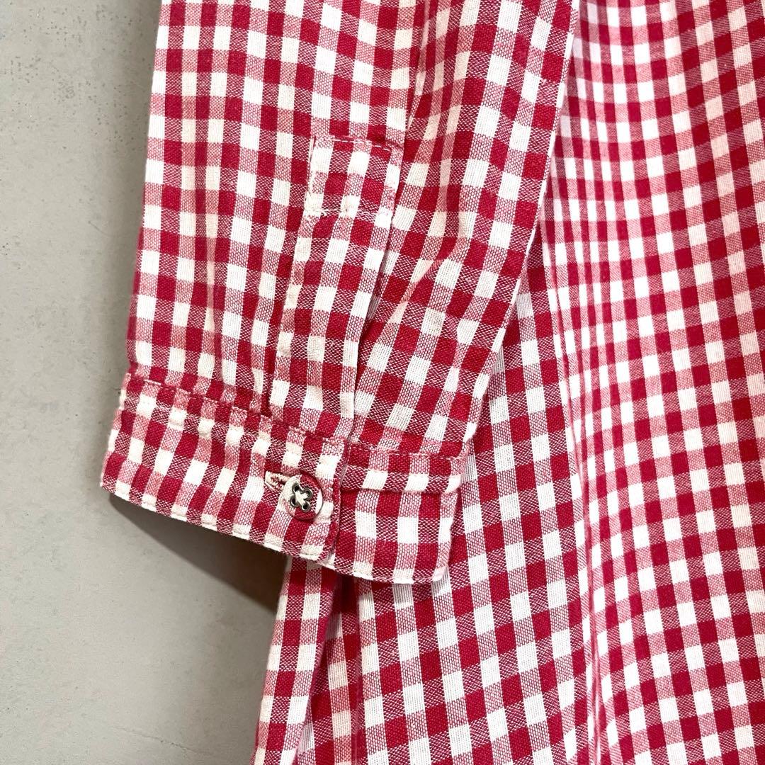 45R YUKI COTTON シャツワンピース スキッパー 赤 ギンガム