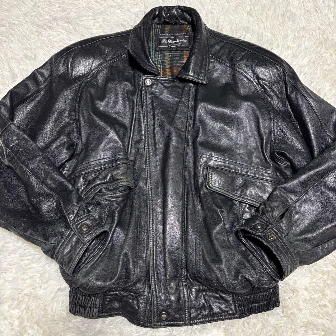 【vintage】羊革 本革ラムレザーシングルライダースジャケット ブラック L