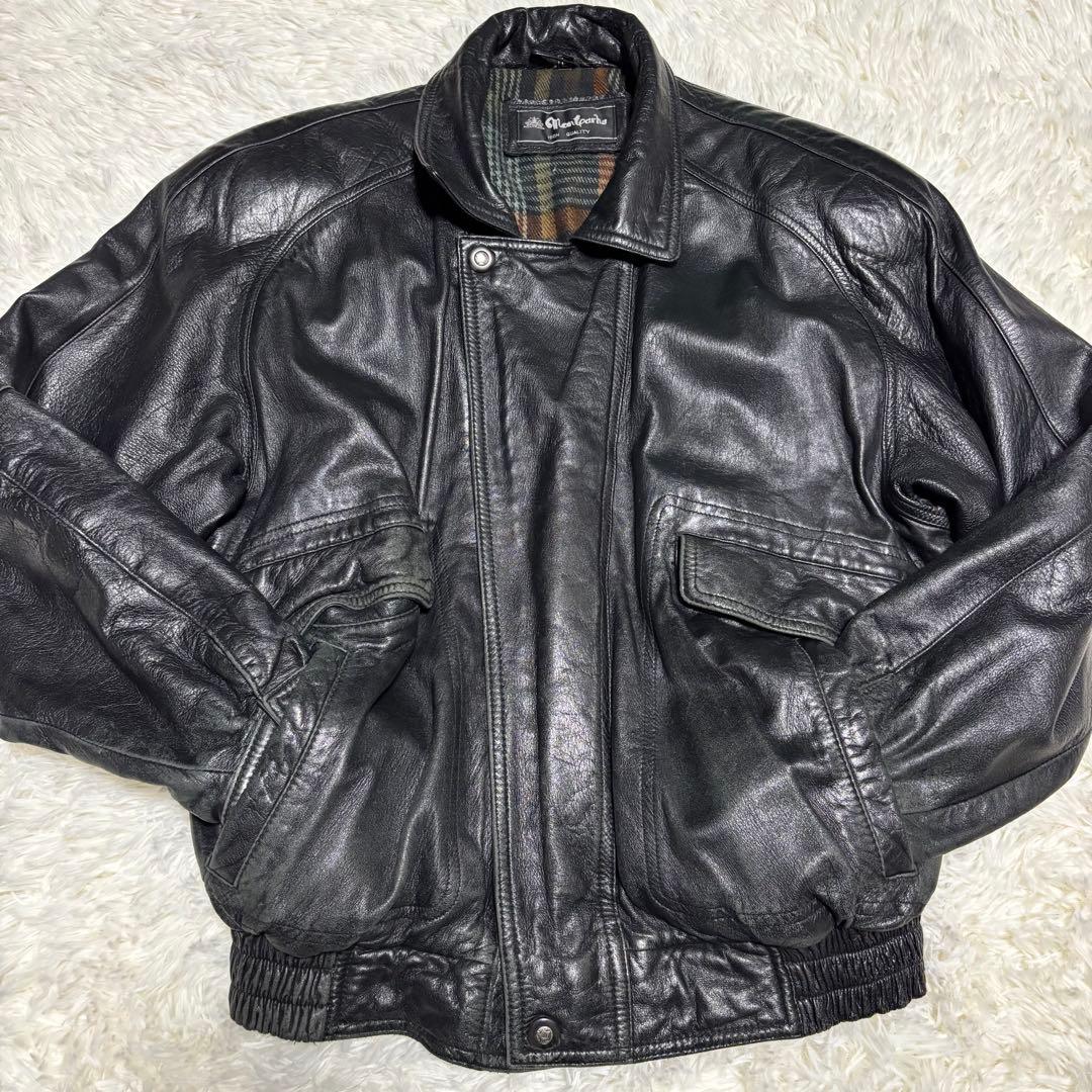 【vintage】羊革 本革ラムレザーシングルライダースジャケット ブラック L