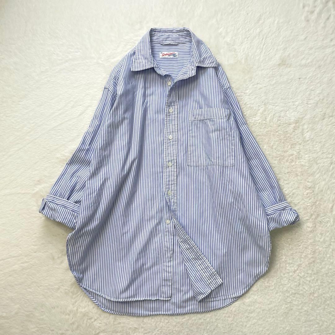 Spick & Span オックスルーズシャツ ブルー×ホワイト ストライプ