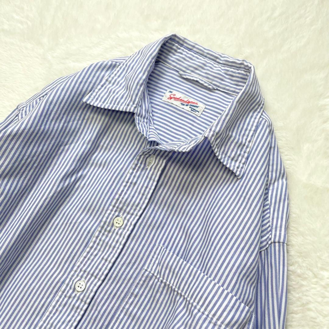 Spick & Span オックスルーズシャツ ブルー×ホワイト ストライプ