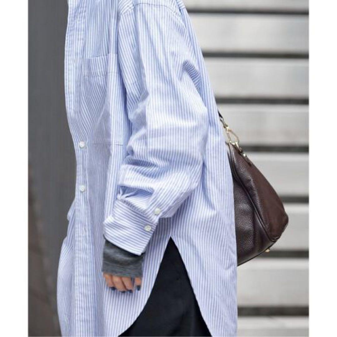 Spick & Span オックスルーズシャツ ブルー×ホワイト ストライプ