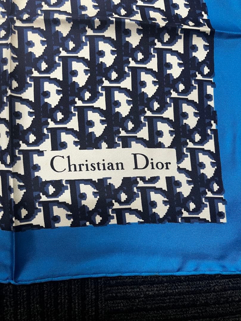 Christian Dior ヴィンテージ シルクスカーフ ネイビー・ブルー