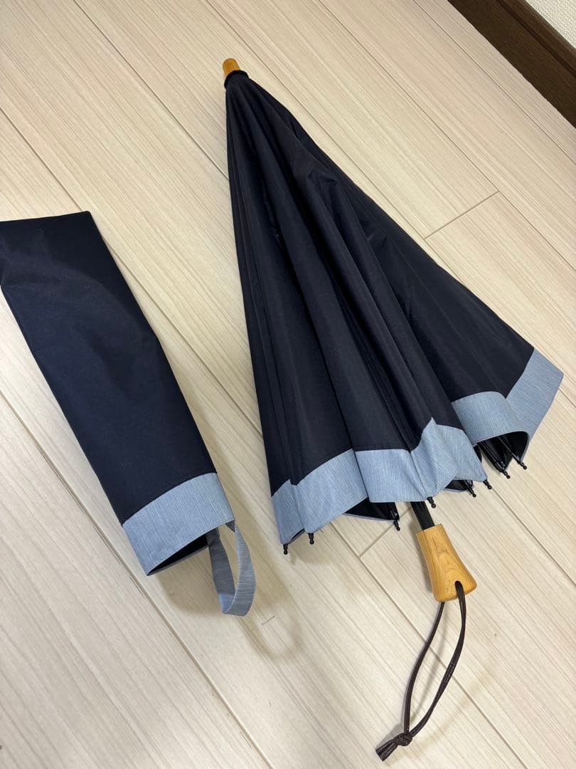 サンバリア100 UV ２段折 コンビ(ネイビー, 木ストレート手元)