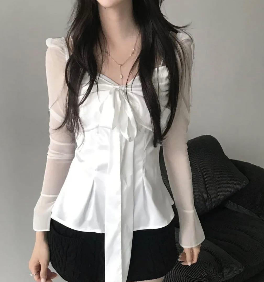 トップス HILLDA 25fw Silky Swan Blouse White