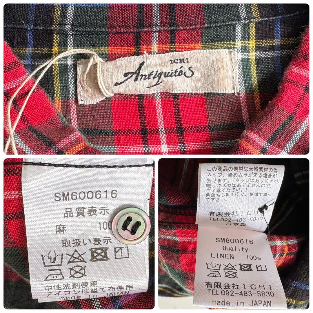 ICHI Antiquites ワンピース リネン100% タータンチェック 赤