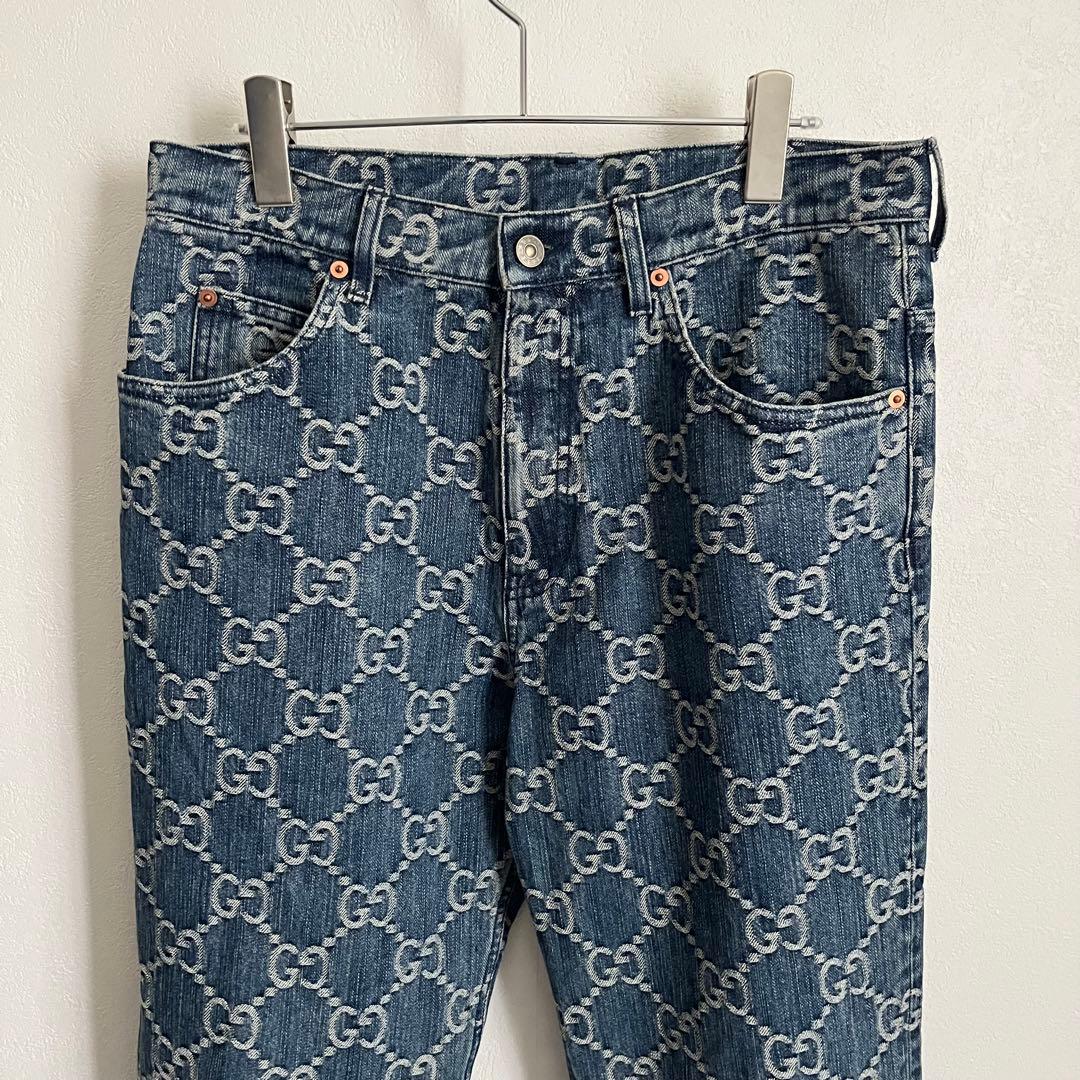 【美品✨】GUCCI グッチ　デニムパンツ　GG総柄　インディゴ　32 メンズ