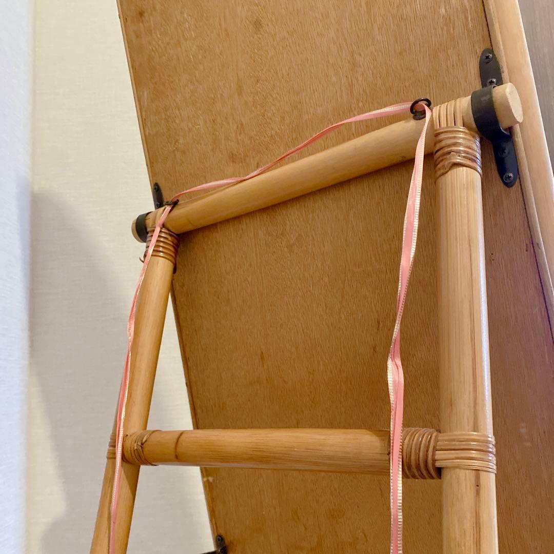 昭和レトロ ラタン調 オーバル型 姿見 全身鏡 スタンドミラー