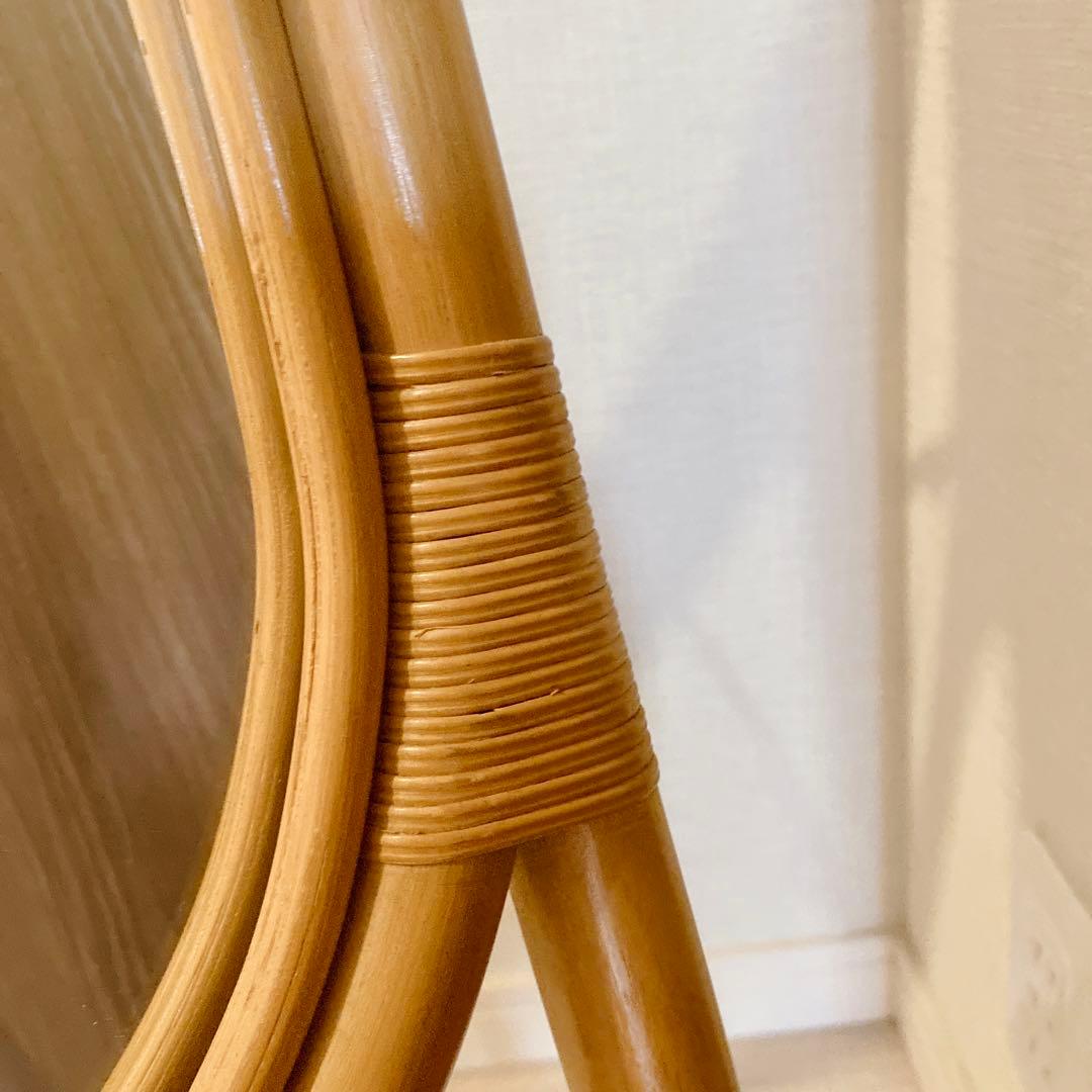 昭和レトロ ラタン調 オーバル型 姿見 全身鏡 スタンドミラー