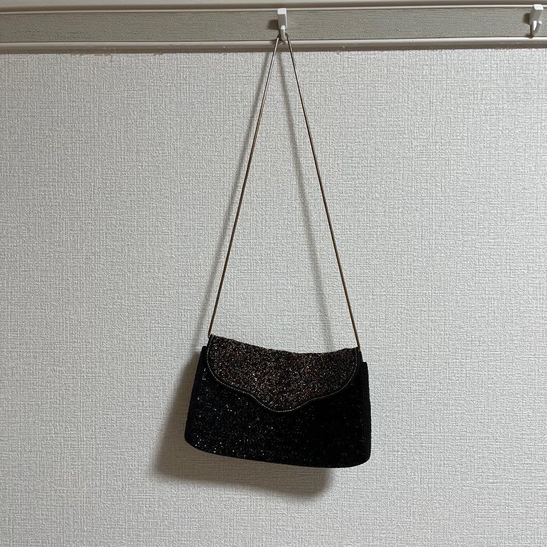 【極美品】LUMYはしもと　ビーズバッグ　ブラック×マルチカラー　パーティー