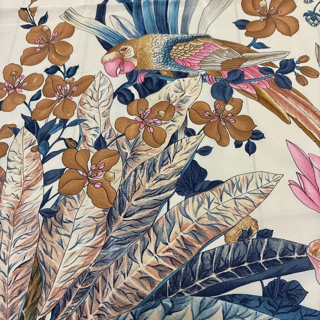 Christian Dior シルク　スカーフ 大判　総柄　花柄　鳥　イタリア製