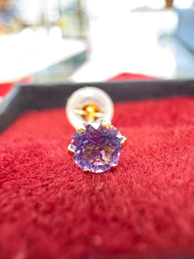 【新品】★【片方のみ】K18 アメジストピアス 天然石 18金 つけっぱなし