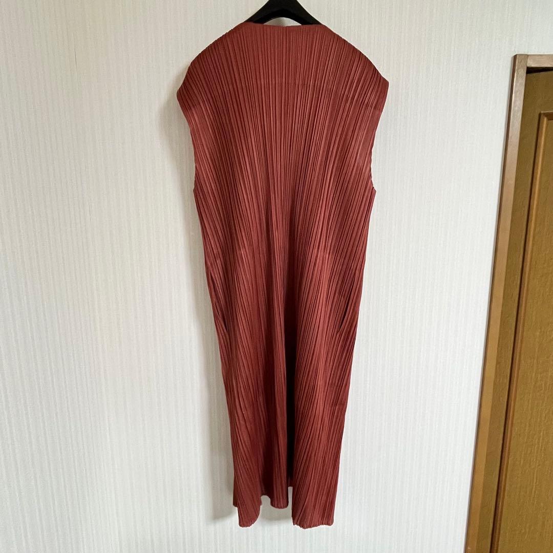 PLEATSPLEASE イッセイミヤケ　ロングジレ　近年モデル　赤茶色　3