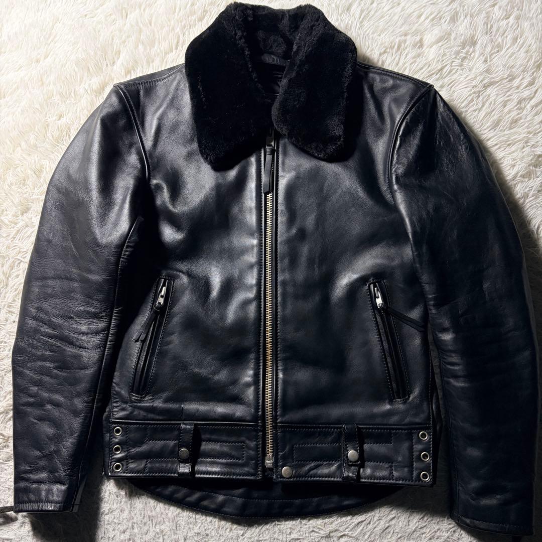 ま*ん様 美品■KADOYA レザージャケット　CHW-JP 襟ボア　本革　ブラ